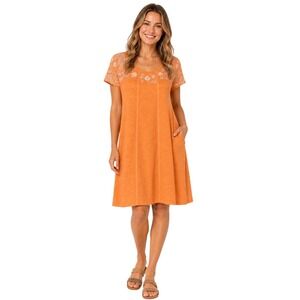 Soft Surroundings Embroidered Paisley Cotton Knit Dress Orange Large 2FD81